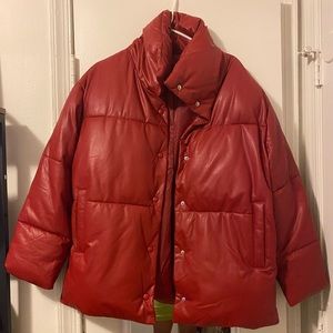 Avec Les Filles Red Vegan Leather Puffer Jacket ❤️‍🔥